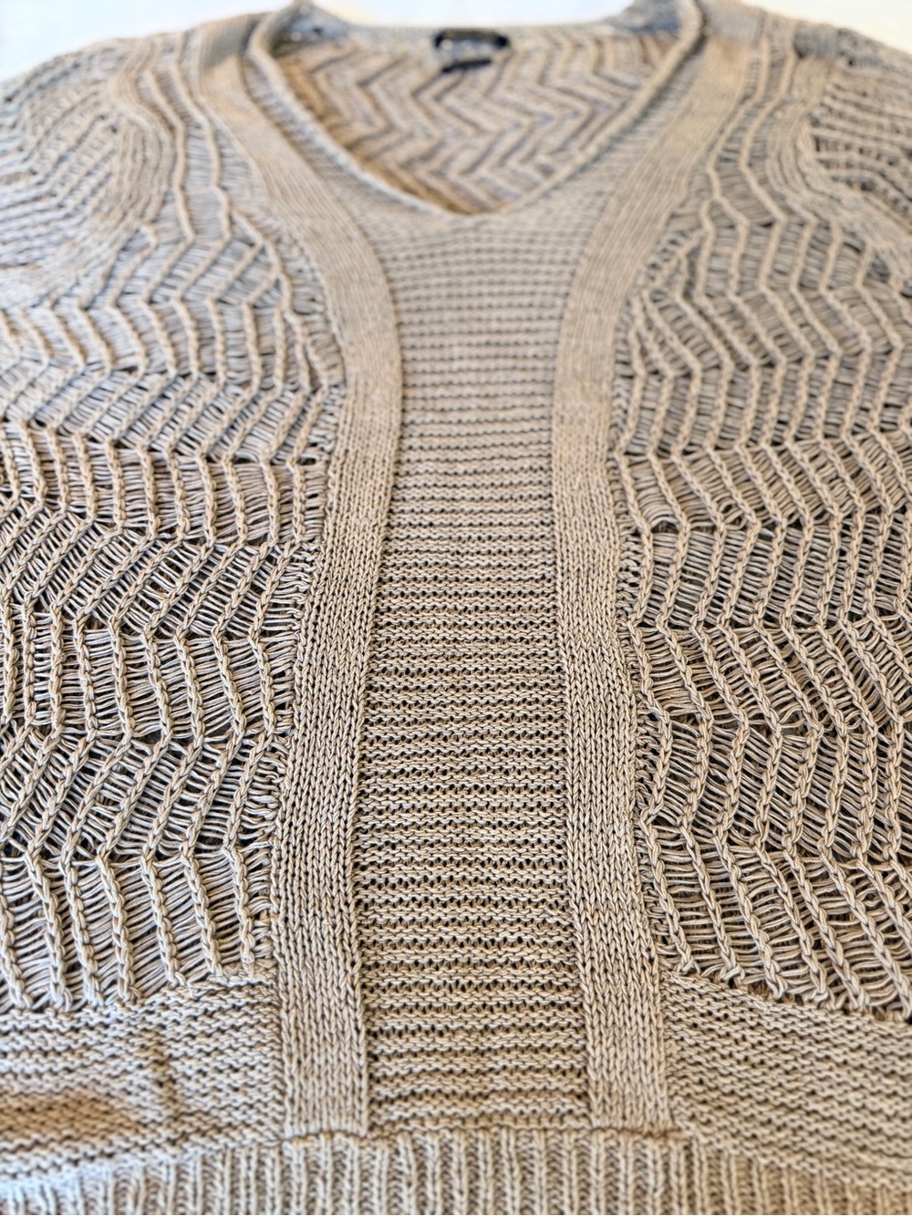 Massimo Dutti Tan Open-Knit V-Neck Sweater